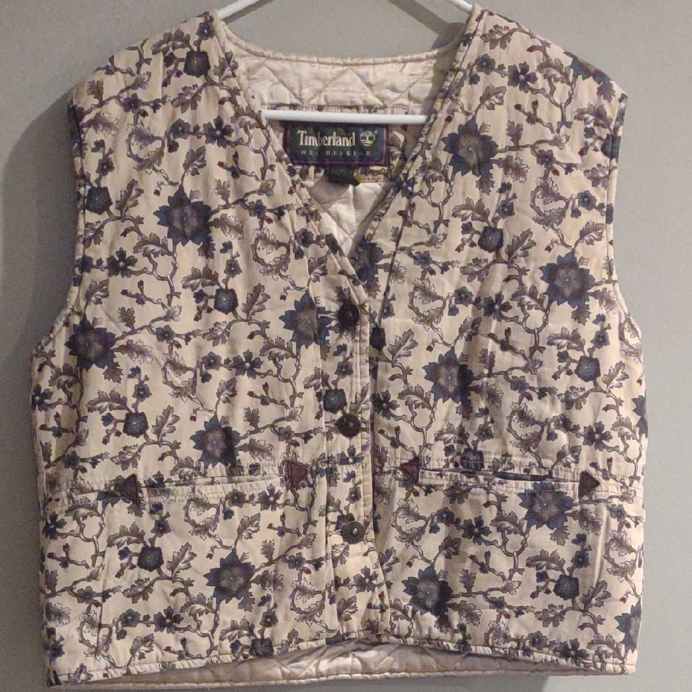 Timberland Weathergear Women's Medium Brown Floral Vine Quilted Vest